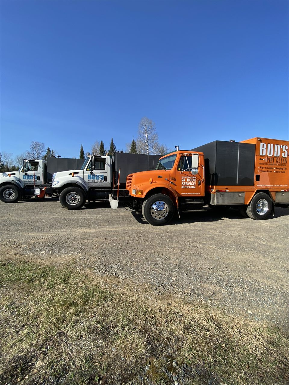Bud's Pipe Clean fleet parked at its Thunder Bay operating base